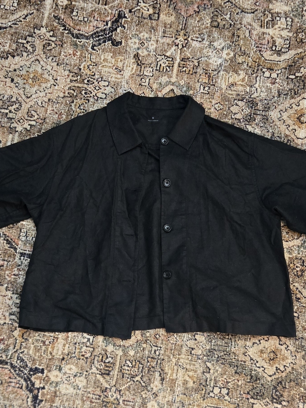MUJI Black Boxy Short Sleeve Button Up Shirt Minimalist